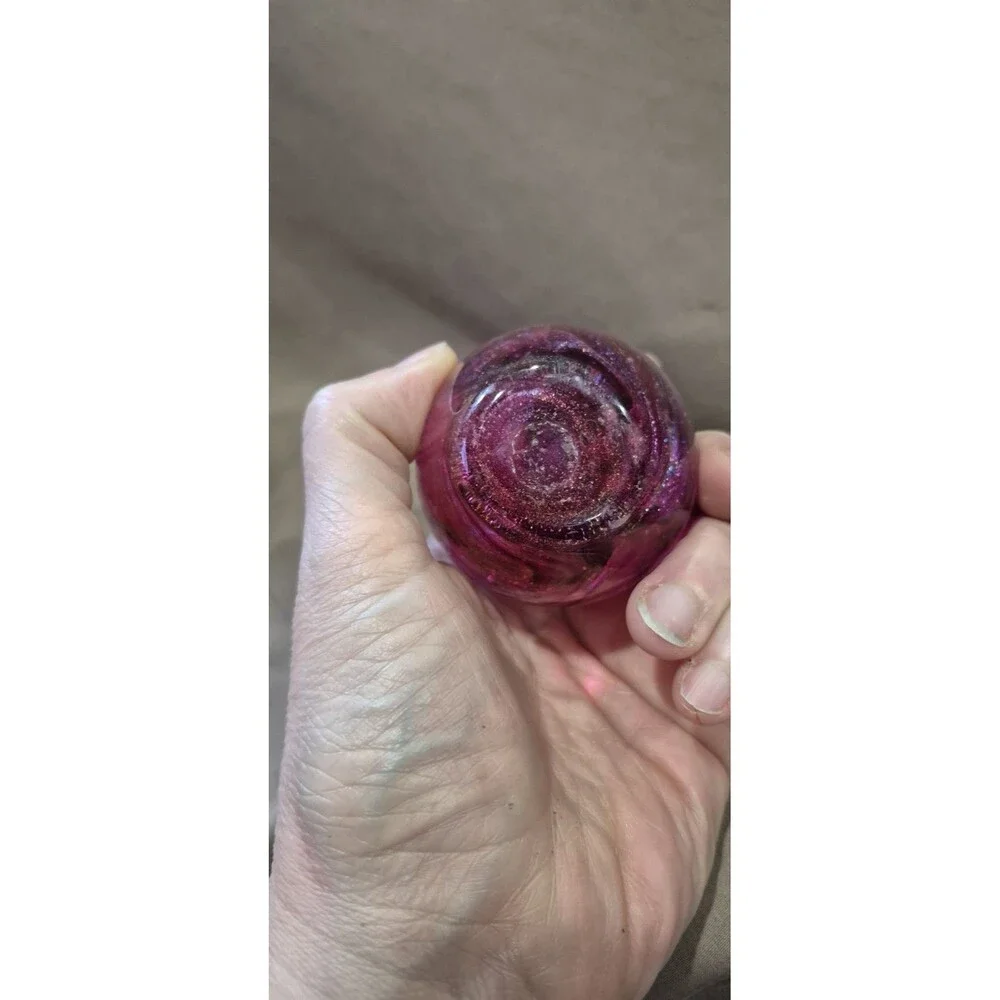 Hot Pink Sparkle Paper Weight Glass Swirl Indian Markings